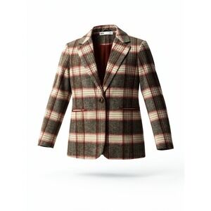 BKE Plaid Blazer Jacket Women Small Burgundy Cream‎ Gray Single Button Lined
